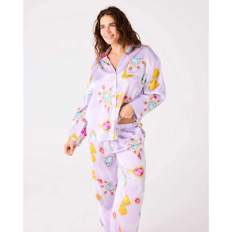 Kip&Co Bling Fling Eco Satin Long Sleeve Shirt & Pant PJ Set image number 2